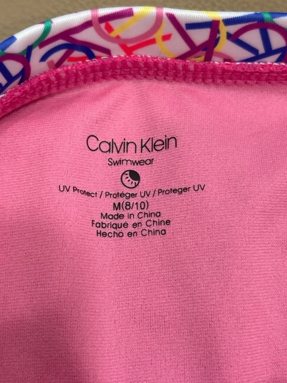 Calvin Klein Medium Kids Pink Bikini Bottom Multicolor Waistband Whimsical NWOT